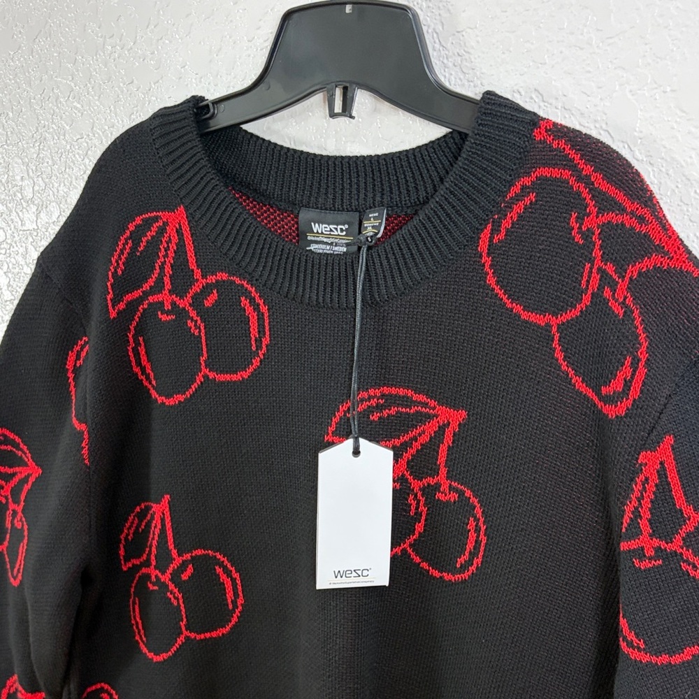 WESC,Size XL,Black Sweater with Red Cherry Pattern - Picture 4 of 17